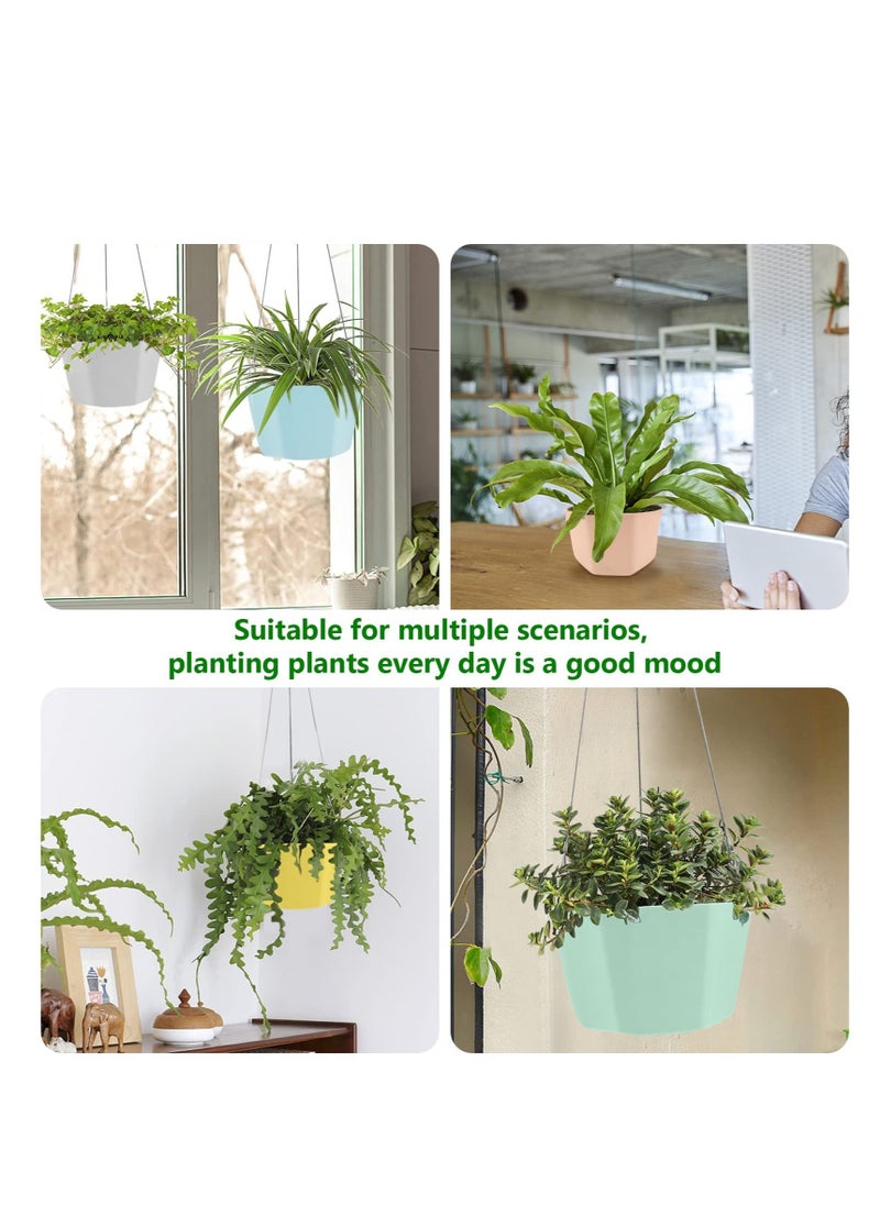 Hanging Planter Pot, 6 Pcs 15cm Plastic Hanging Basket Flower Pot Plant Holder, with 36cm Chain Hooks, for Indoor Outdoor Garden House Porch Decor (6 Colours)