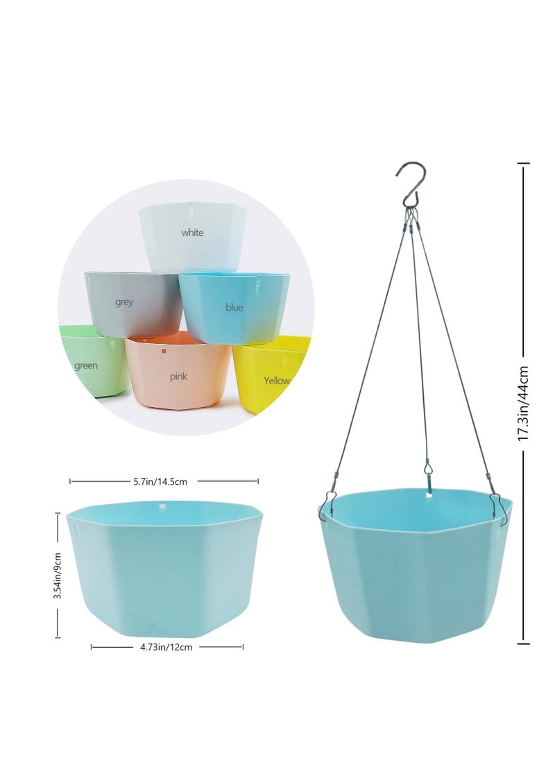 Hanging Planter Pot, 6 Pcs 15cm Plastic Hanging Basket Flower Pot Plant Holder, with 36cm Chain Hooks, for Indoor Outdoor Garden House Porch Decor (6 Colours)