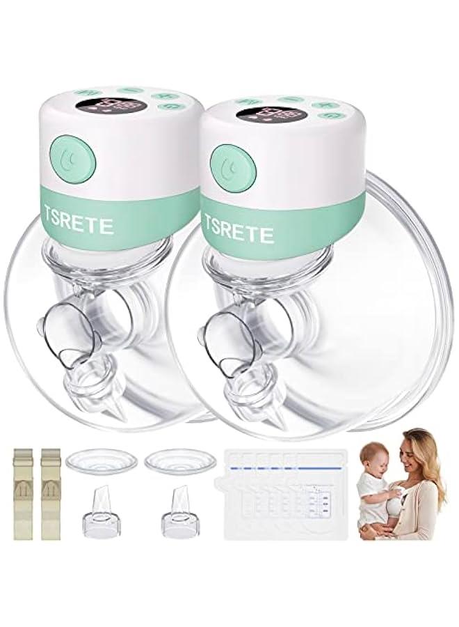 Double Wearable Breast Pump, Electric Hands-Free Breast Pumps with 2 Modes, 9 Levels, LCD Display, Memory Function Rechargeable with Massage and Pumping Mode 24mm Flange-Green - Image 1