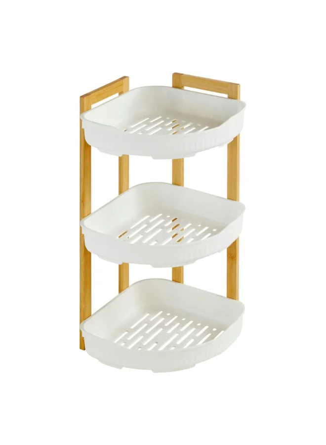 Five Simply Smart Natureo 3-Tier Bamboo Bathroom Corner Shelf White and Brown 45 x 29 x 22 cm 204911