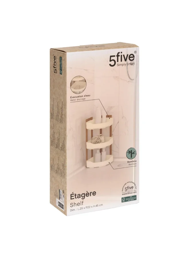 Five Simply Smart Natureo 3-Tier Bamboo Bathroom Corner Shelf White and Brown 45 x 29 x 22 cm 204911