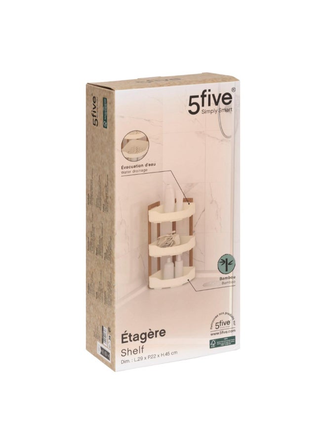 Five Simply Smart Natureo 3-Tier Bamboo Bathroom Corner Shelf White and Brown 45 x 29 x 22 cm 204911 - Image 2