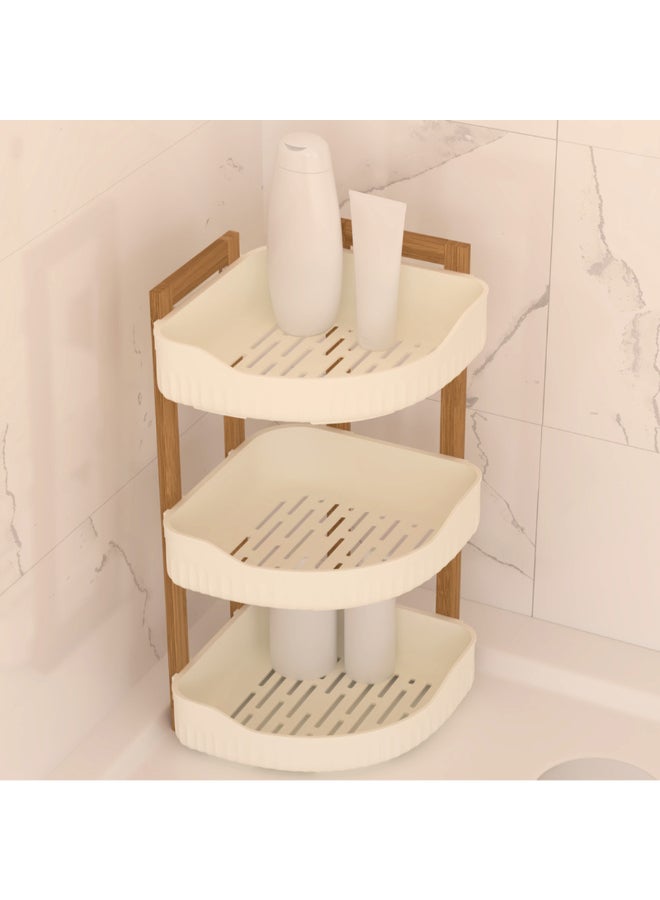 Five Simply Smart Natureo 3-Tier Bamboo Bathroom Corner Shelf White and Brown 45 x 29 x 22 cm 204911 - Image 3
