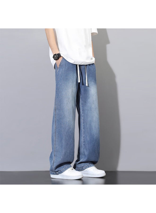 Homlean Men's Height-enhancing Denim Jeans Autumn Washed Lyocell Straight-leg Casual Versatile Pants Bs882 Dark Blue 2XL - Image 3