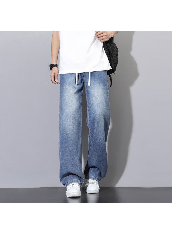 Homlean Men's Height-enhancing Denim Jeans Autumn Washed Lyocell Straight-leg Casual Versatile Pants Bs882 Dark Blue 2XL - Image 4