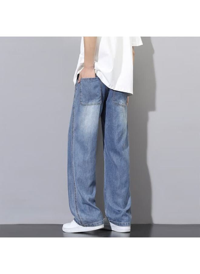 Homlean Men's Height-enhancing Denim Jeans Autumn Washed Lyocell Straight-leg Casual Versatile Pants Bs882 Dark Blue 2XL - Image 2