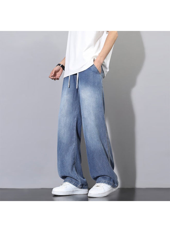 Homlean Men's Height-enhancing Denim Jeans Autumn Washed Lyocell Straight-leg Casual Versatile Pants Bs882 Dark Blue 2XL - Image 5