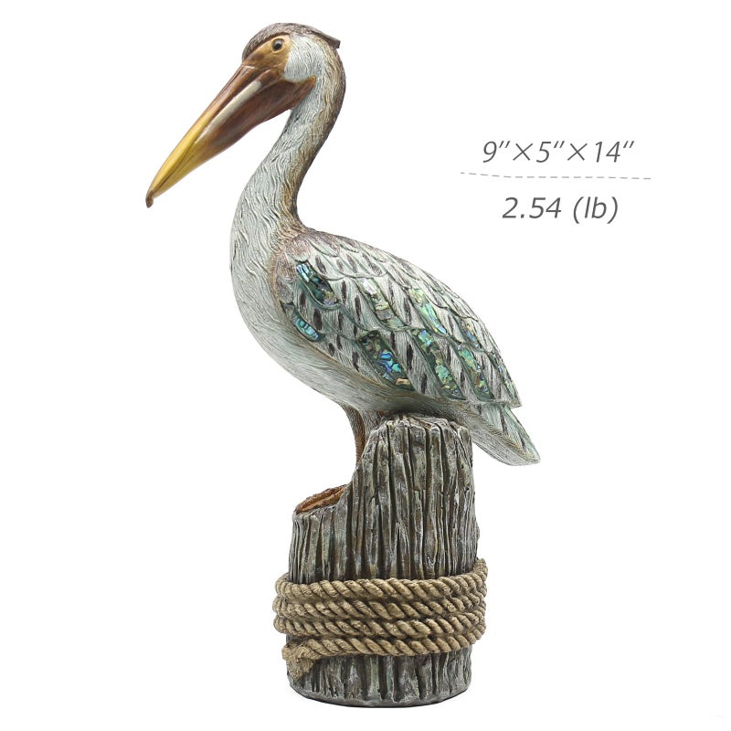 Lukitas Standing Pelican Statue and Sculpture Decor, Nautical Coastal Beach Bird Figurine, Creative Decorative Ornament for Home Garden Yard Lawn Outdoor, Resin 14'' - Image 3