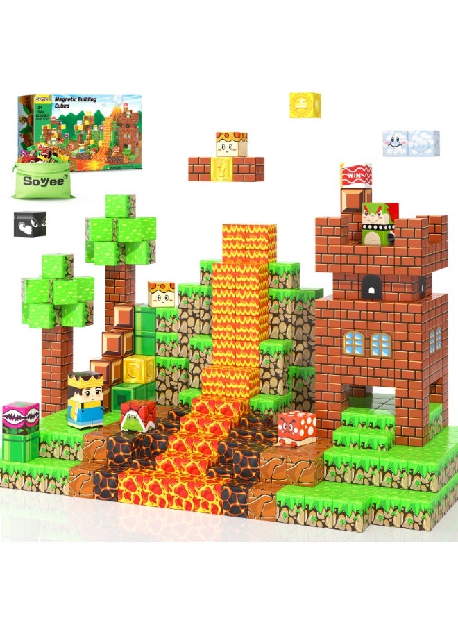 NIBEMINENT Magnetic Blocks - Build Mine Magnet World Kids Games Magnet Building Toys Kingdom & Lava World Adventure 1'' Magnetic Cubes STEM Toys Christmas Birthday Gifts for 3+ Years Old Boys Girls - Image 1