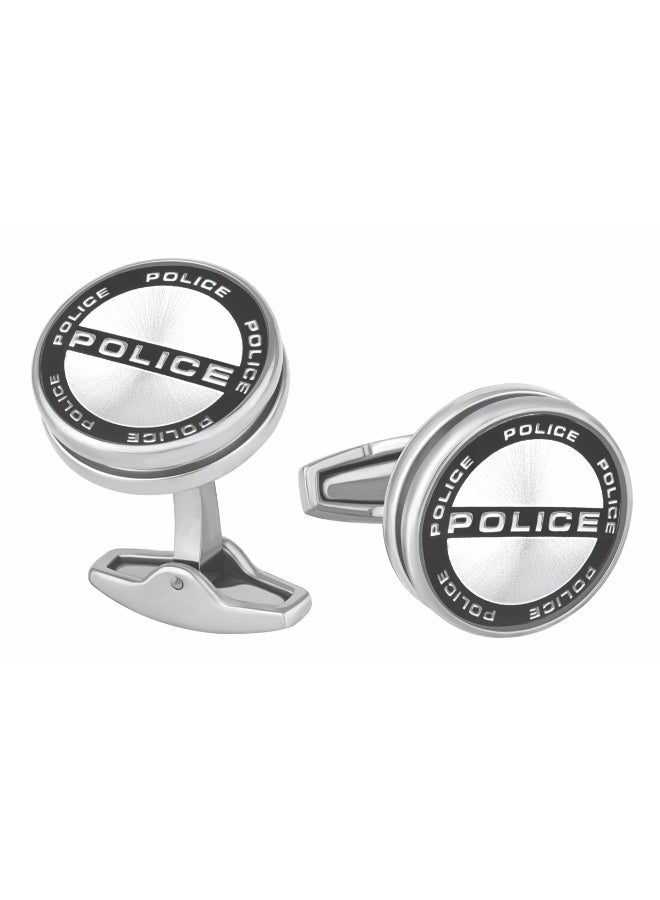 POLICE Silver Black Stainless Steel Cufflinks for Men 16mm