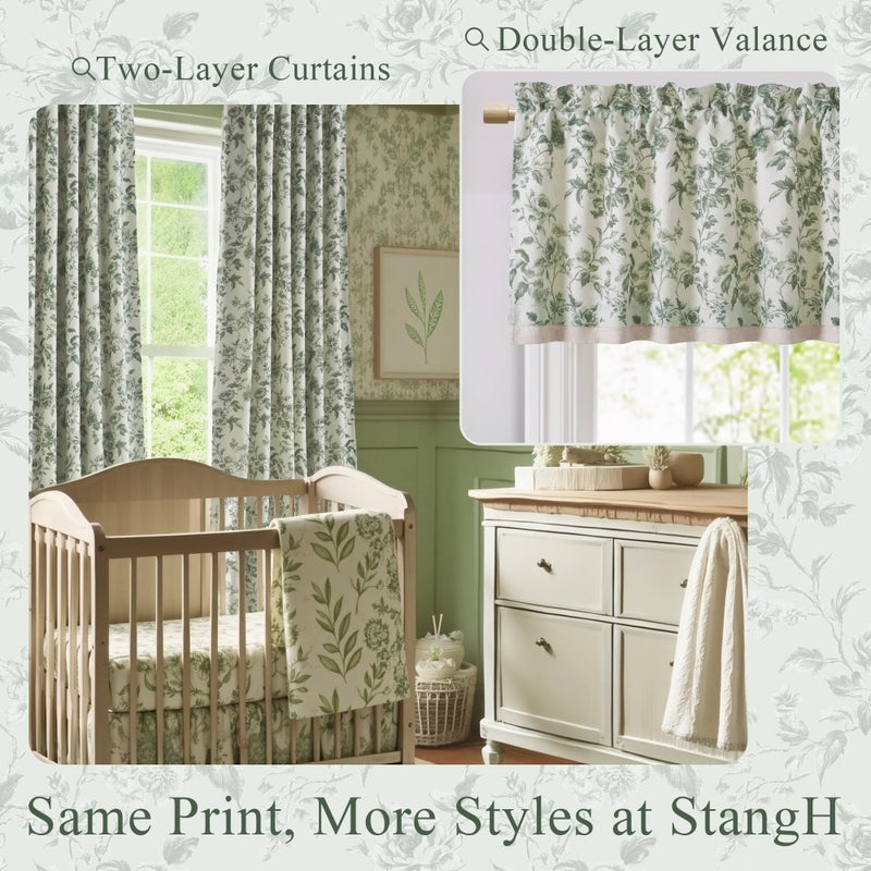 StangH 100% Blackout Curtains Floral Printed Pattern Thermal Insulated Privacy Drapes French Farmhouse Style for Living Room/Bedroom/Sliding Doorï¼ŒW52 x L84ï¼ŒSage Greenï¼Œ2 Panels - Image 5