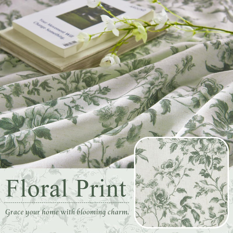 StangH 100% Blackout Curtains Floral Printed Pattern Thermal Insulated Privacy Drapes French Farmhouse Style for Living Room/Bedroom/Sliding Doorï¼ŒW52 x L84ï¼ŒSage Greenï¼Œ2 Panels - Image 3