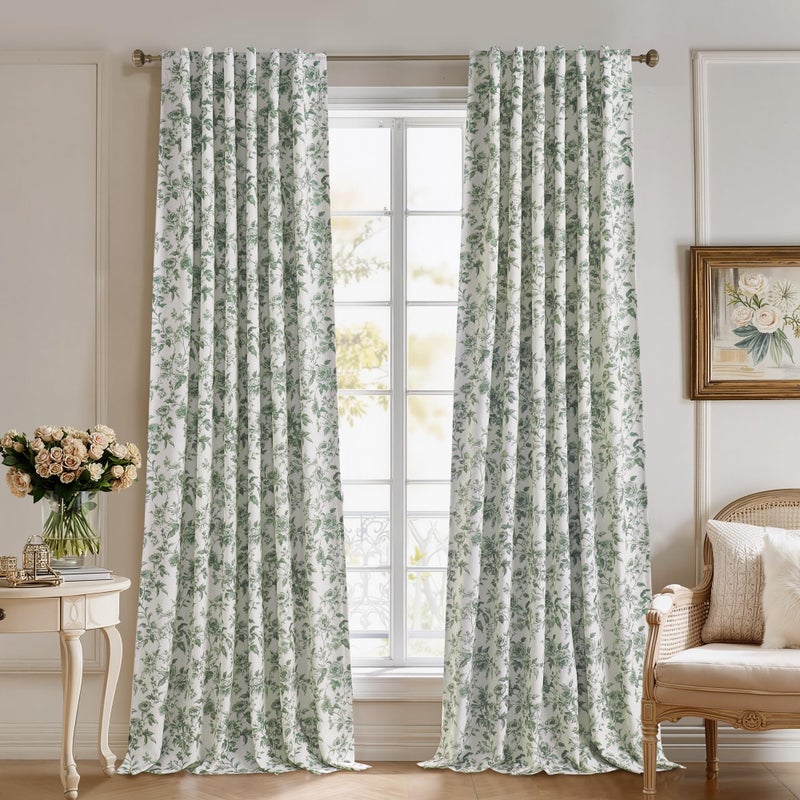 StangH 100% Blackout Curtains Floral Printed Pattern Thermal Insulated Privacy Drapes French Farmhouse Style for Living Room/Bedroom/Sliding Doorï¼ŒW52 x L84ï¼ŒSage Greenï¼Œ2 Panels - Image 1