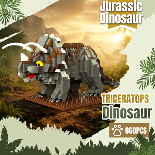 IBLOTIME Triceratops Dinosaur Building Sets 860 Pieces Micro Block Model Detailed DIY Dinosaur Build with Display Base Creative Challenge Project Birthday 14 - Image 5
