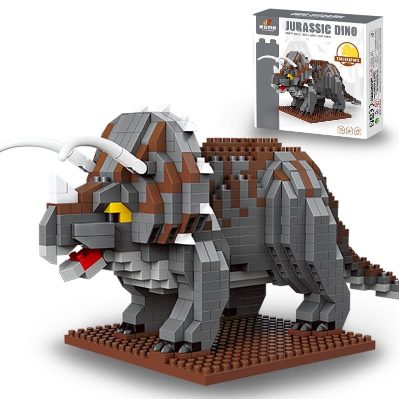 IBLOTIME Triceratops Dinosaur Building Sets 860 Pieces Micro Block Model Detailed DIY Dinosaur Build with Display Base Creative Challenge Project Birthday 14 - Image 3