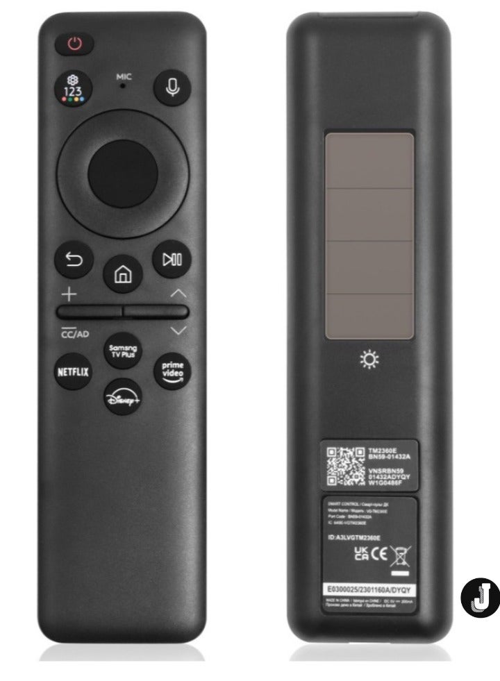 JAJEEK "BN59-01432A Solar Voice Replacement Remote for Samsung Neo QLED 8K HDR Smart TVs – Customizable Shortcut Buttons, Solar Charging & Voice Control (Black)" - Image 1
