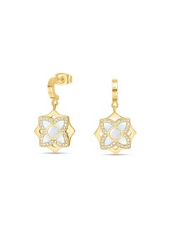 CERRUTI 1881 Ottavia Gold-Plated Drop Earrings, White Mother of Pearl Floral Design, Iconic â€˜Câ€™ Motif, Elegant Jewelry for Women  - Image 1