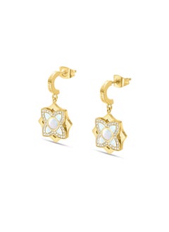 CERRUTI 1881 Ottavia Gold-Plated Drop Earrings, White Mother of Pearl Floral Design, Iconic â€˜Câ€™ Motif, Elegant Jewelry for Women  - Image 2