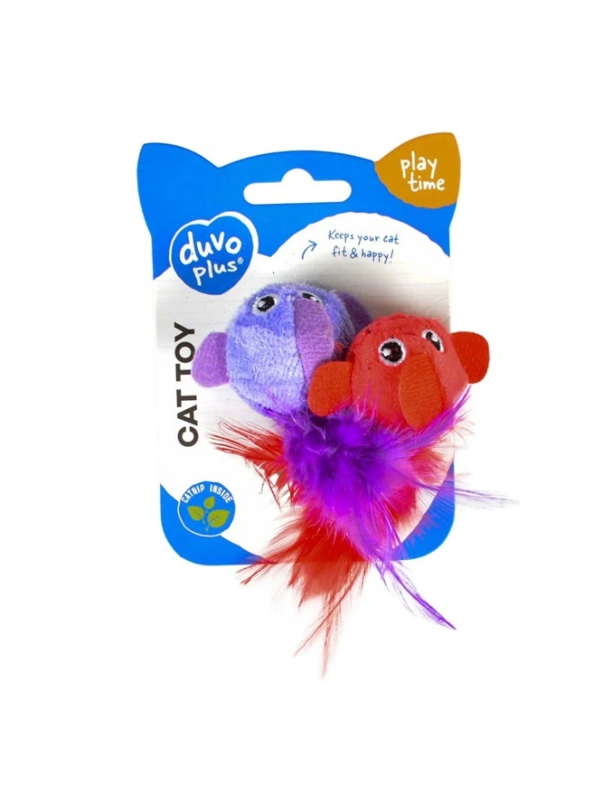 Duvo+ Assortment Birds With Feather Red/Purple – 13x10x3.5cm