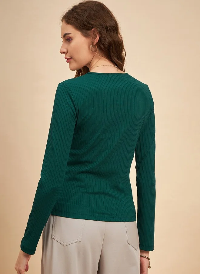 MINT STREET Ribbed Long Sleeve Top for Women in Green