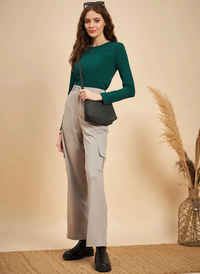 MINT STREET Ribbed Long Sleeve Top for Women in Green