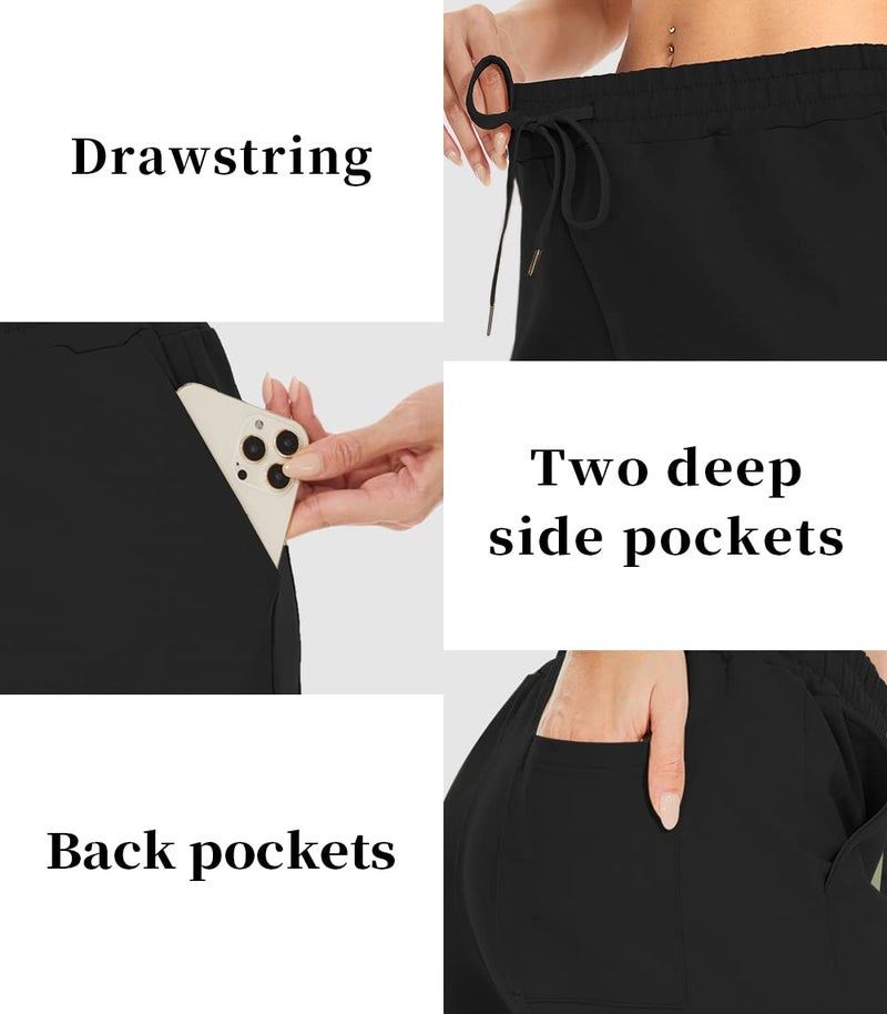TARSE Women's Bermuda Shorts Drawstring Long Cotton Loose with Pockets Knee Length Shorts Yoga Casual Walking Exercise Shorts(Black,S) - Image 4
