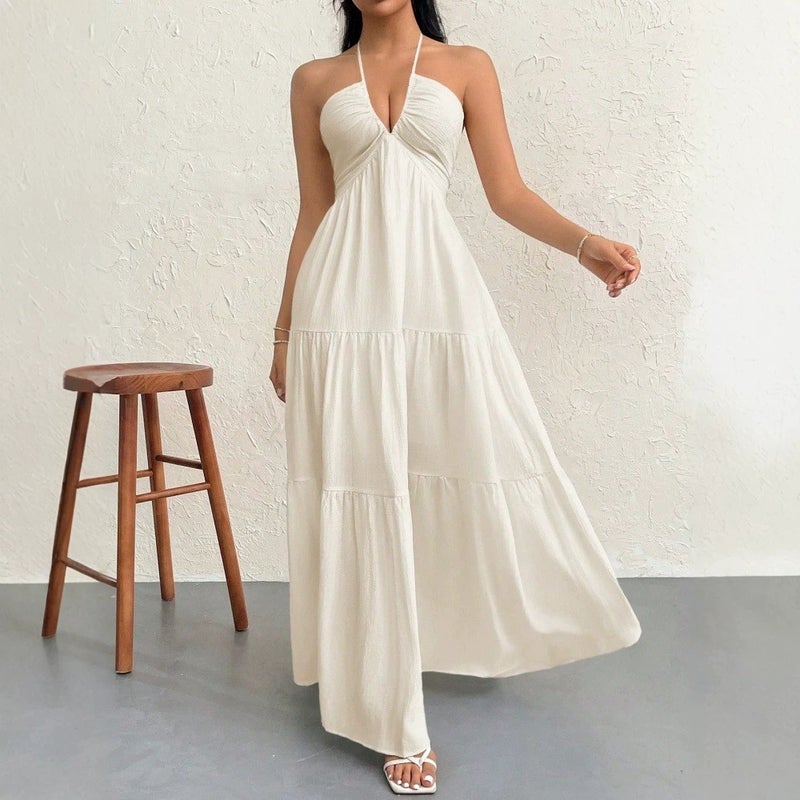 2026 Summer Women's Deep V Off Shoulder Bohemian Belted Wedding Party Dress - Image 2