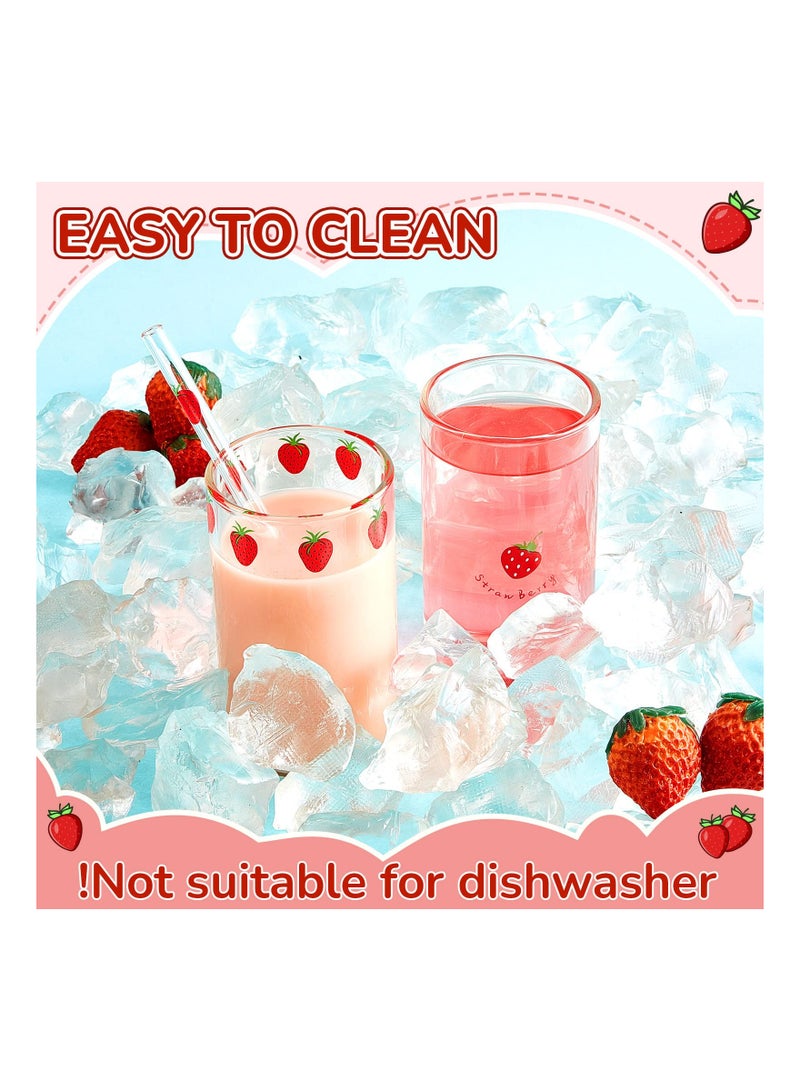 SYOSI 2 Sets Of Strawberry Cup Glasses With Straw Lovely Glass Roller Juice Water Milk Coffee Cup  - Image 5