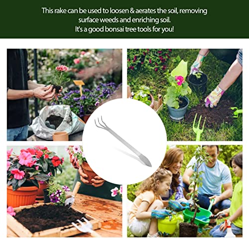 Eboxer Stainless Steel 3 Prong Root Rake Pick Set, Bonsai Tool Root Pick Rake Gardening Tools - Image 5