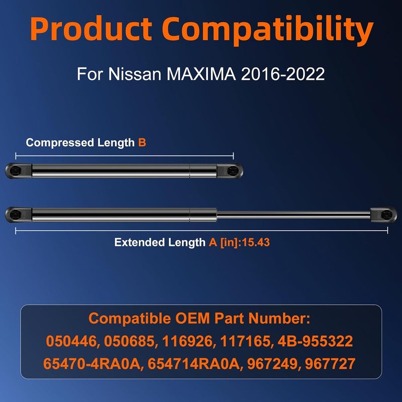 Euplokeer Qty (2) 65470-4RA0A Hood Strut Lift Support Compatible with Nissan Maxima 2016-2022, Bonnet Gas Shock Strut Replace OE# 050446, 4B-955322 - Image 2