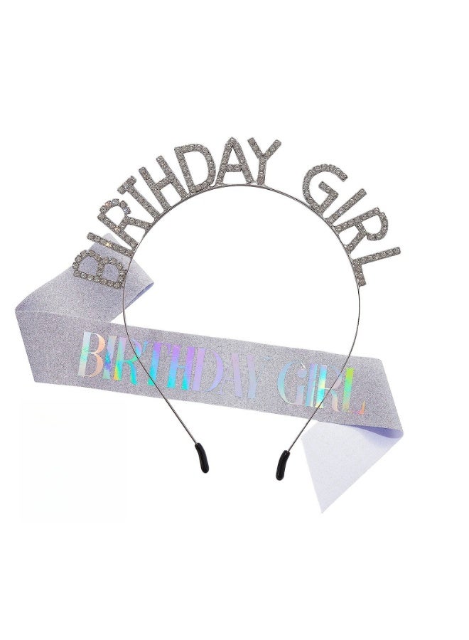 Birthday Girl Sash and Rhinestone Tiara Crown Glitter Birthday Sash Gifts for Girls Happy Birthday Party Decorations Supplies