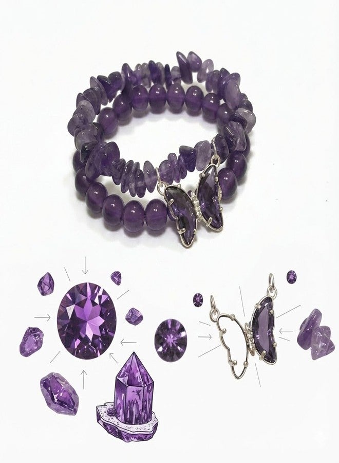 TNDCKP Purple Butterfly Bracelet Set for Women, 2PCS Beaded Crystal Bracelets with Gift Box & Inspirational Quote Card, Spiritual Jewelry for Sleep, Meditation & Yoga - Image 3