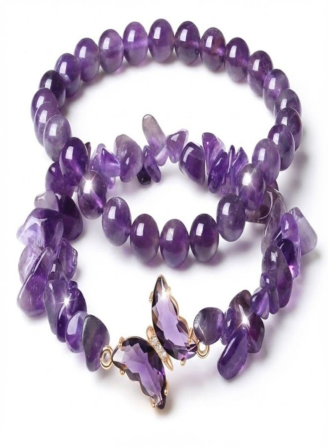 TNDCKP Purple Butterfly Bracelet Set for Women, 2PCS Beaded Crystal Bracelets with Gift Box & Inspirational Quote Card, Spiritual Jewelry for Sleep, Meditation & Yoga - Image 1