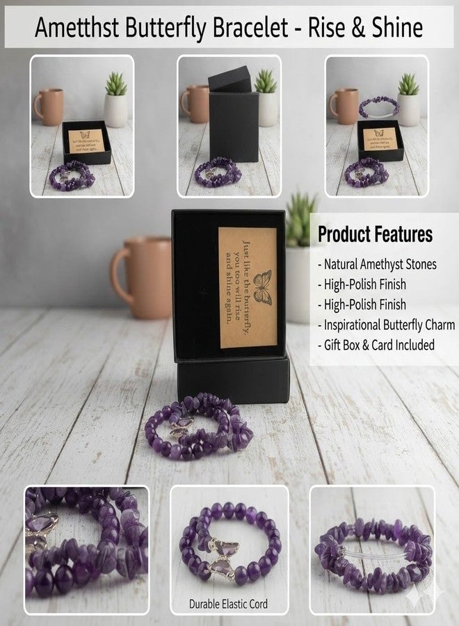TNDCKP Purple Butterfly Bracelet Set for Women, 2PCS Beaded Crystal Bracelets with Gift Box & Inspirational Quote Card, Spiritual Jewelry for Sleep, Meditation & Yoga - Image 2