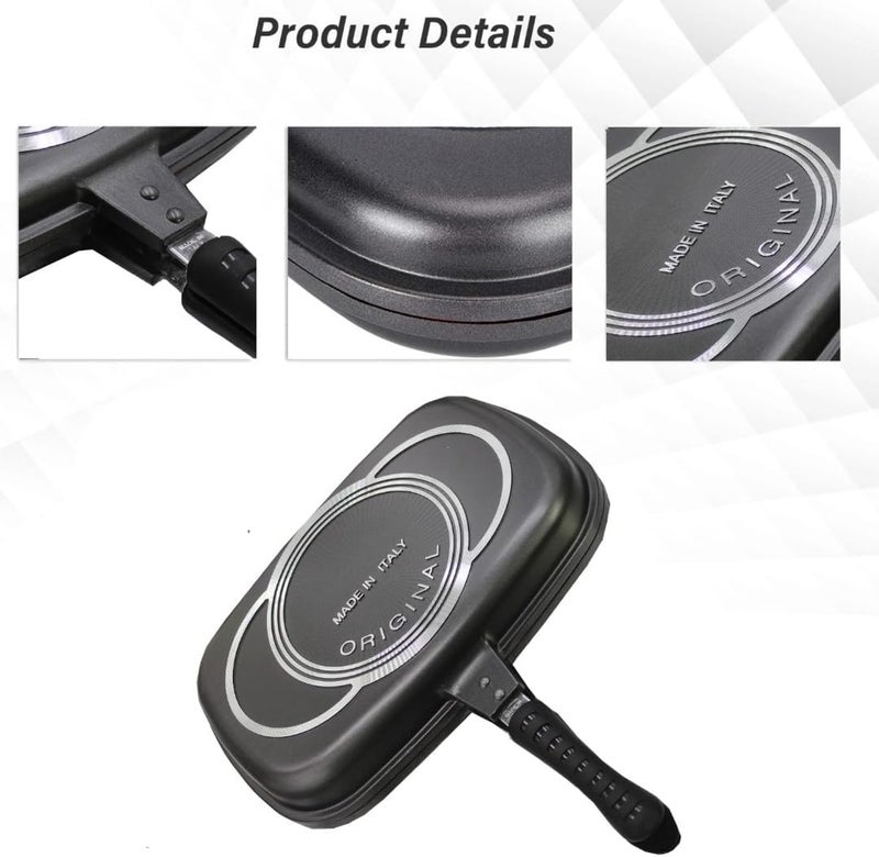 Biki R-Dessini Aluminum Two-Sided Double Grill Non Stick Pressure Pan 36 cm | Made in Italy | ديسيني شواية ألومنيوم وجهين مزدوجة غير لاصقة مقلاة ضغط 36 سم | صنع في ايطاليا - Image 3