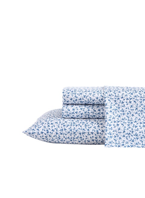 Laura Ashley Home  Queen Sheets Soft Sateen Cotton Bedding Set  Sleek Smooth  Breathable Home Decor Lavange Vine Indigo4pcs Queen
