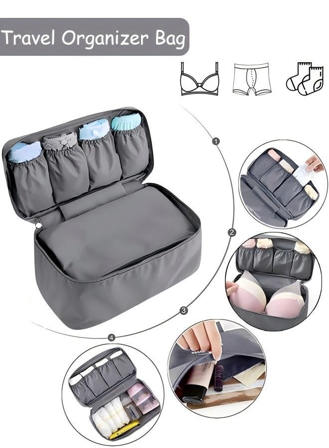 Travel Underwear Organizer Bag, Upgrade Bra Underwear Bra Storage Bag With Liner, Travel Large Packing Cube Storage Bag, Portable Lingerie Pouch Organizer for Bra Underwear Socks Underpants, Grey  - Image 1
