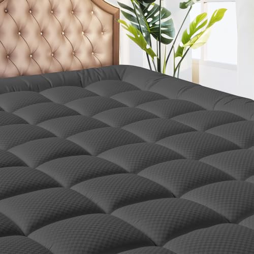 MATBEBY Full Size Mattress Pad - Cooling Breathable Mattress Topper, Quilted Fitted Mattress Protector, Pillow Top Mattress Cover with 8-21" Deep Pocket, Machine Washable, Dark Grey, 54x75 Inches - Image 1