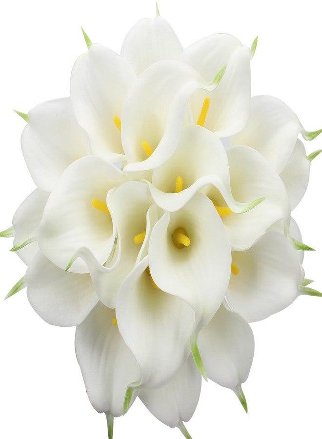 Duovlo 20pcs Calla Lily Bridal Wedding Bouquet Lataex Real Touch Artificial Flower Home Party Decor (White) - Image 1