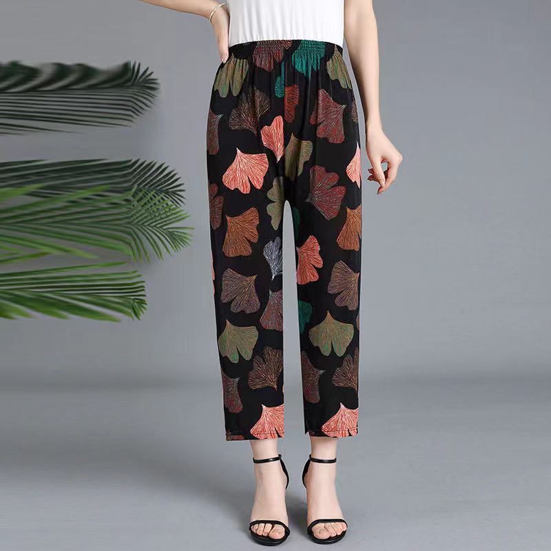 Summer Womens Ice Silk Pants Middle-aged and Elderly Loose Casual Home Pants Elacto Plus Fat Mother Pants Square Sports No.27 Nine-point Straight Pants 