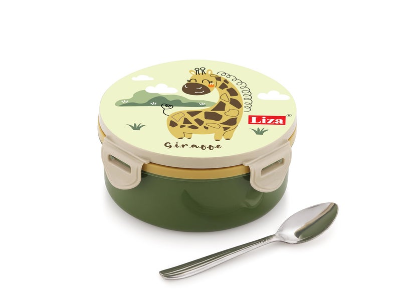 Liza Tasty Bites Stainless Steel Lunch Box with Spoon | 380ml Leak-Proof Lightweight Tiffin Box for Kids & Office | Outer Plastic + Inner Steel | Green - Image 5