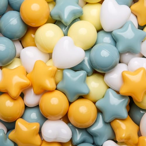 GOGOSO Ball Pit BallsPlastics Balls for Ball Pit Stars Hearts Shape for PastelBall for Toddlers Kids Stars and Hearts Creamy YellowBlue200pcs - Image 1
