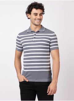 OCTAVE Octave Men's Contrast color Horizontal Stripe Knited T-Shirt,Charcol  - Image 1