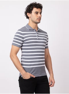 OCTAVE Octave Men's Contrast color Horizontal Stripe Knited T-Shirt,Charcol  - Image 3
