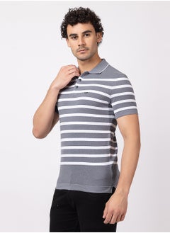OCTAVE Octave Men's Contrast color Horizontal Stripe Knited T-Shirt,Charcol  - Image 4