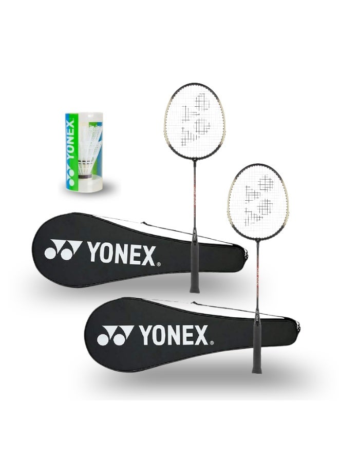 Yonex GR 202 -2-Player Badminton Set with 2 shuttle cock | Includes 2 Aluminum Rackets, 2 Carry Bag, Shuttle cock| Lightweight & Durable | Ideal for Beginners & Recreational Play - Image 1