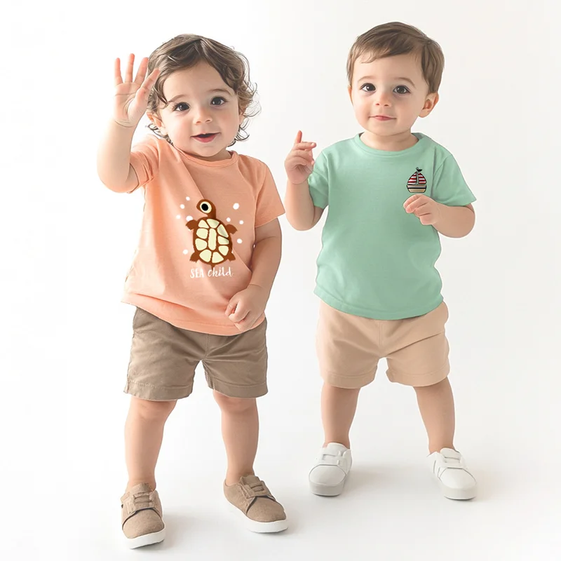 نوتيناتي تيشيرتات شاطئ قطنية مطبوعة برسومات للأولاد من نوتيناتى عبوة من قطعتين