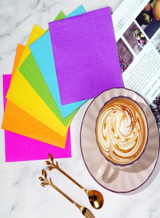 Heliltd 120Pcs Cocktail Napkins Rainbow Colorful Tissue Napkin Beverage Luncheon Paper Napkins Party Decoration, 6 Colors (Purple, Yellow, Light Blue, Rose Red, Green, Orange) - Image 4