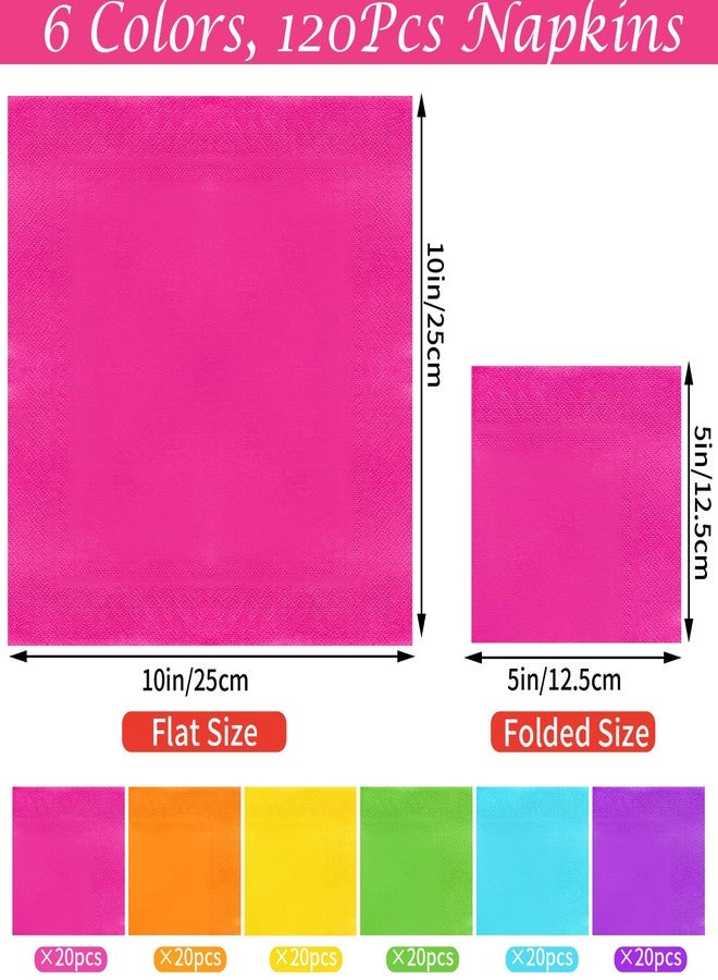 Heliltd 120Pcs Cocktail Napkins Rainbow Colorful Tissue Napkin Beverage Luncheon Paper Napkins Party Decoration, 6 Colors (Purple, Yellow, Light Blue, Rose Red, Green, Orange) - Image 2