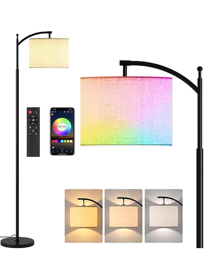 0TO1 TECH Floor Lamp, Modern Standing RGB Lamp,Long Floor Lamp with Linen Lampshade,Adjustable Tall Standing Reading Lamp Black 170 cm  - Image 1